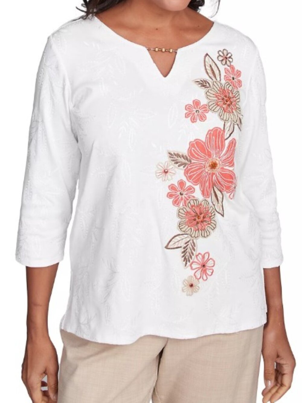 ALFRED DUNNER FLORAL EMBROIDERED TOP (LARGE PETITE)